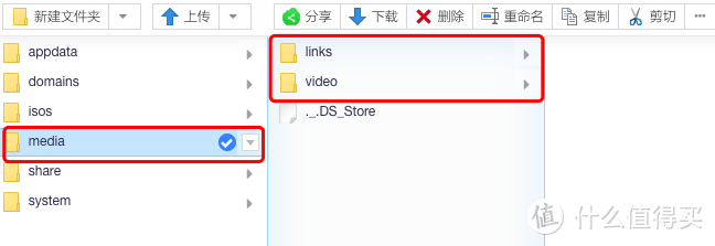 首先，在media文件夹里面建立两个文件夹分别是：video和links