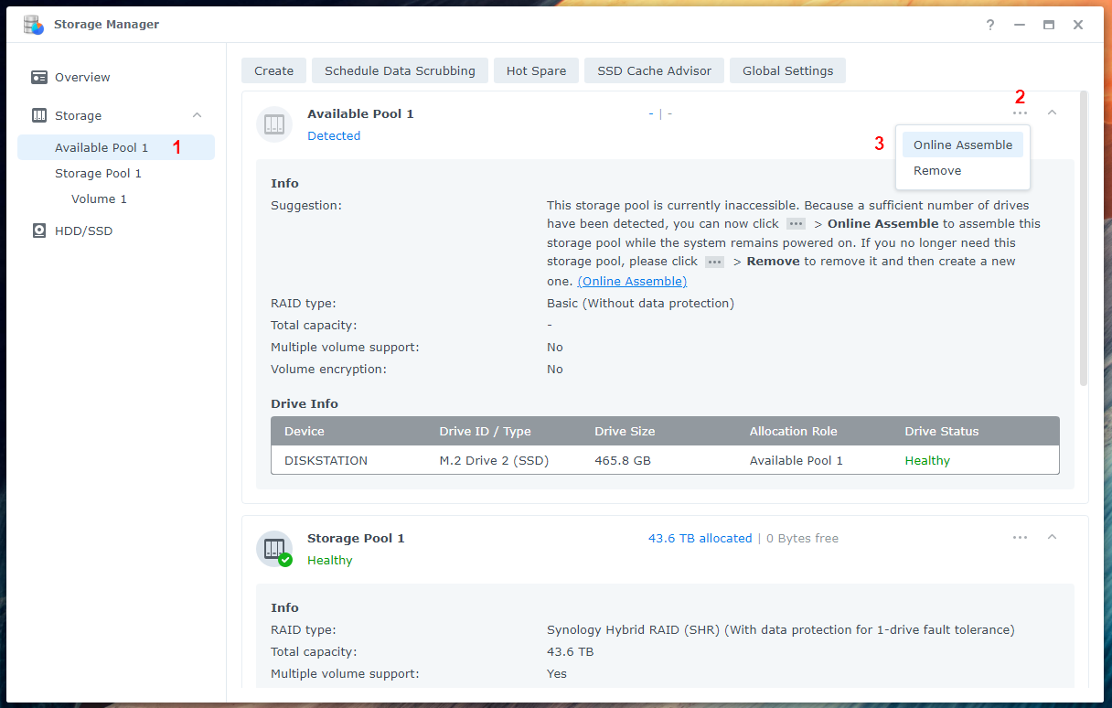 群晖 DSM7.x DS918+ DS920+ DS1821+ DS3622+ M.2 NVME硬盘创建存储插图3 群晖 DSM7.x DS918+ DS920+ DS1821+ DS3622+ M.2 NVME硬盘创建存储插图3